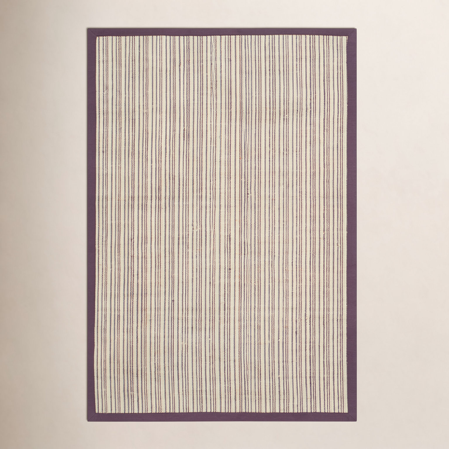 Beige Purple Striped Jute Rug, Rectangle 6' x 9'