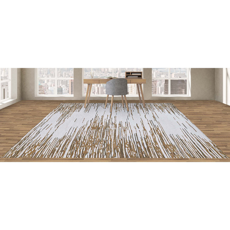Tapis brun / blanc de haute qualité noué à la main, Rectangle de 5 pi x 8 pi