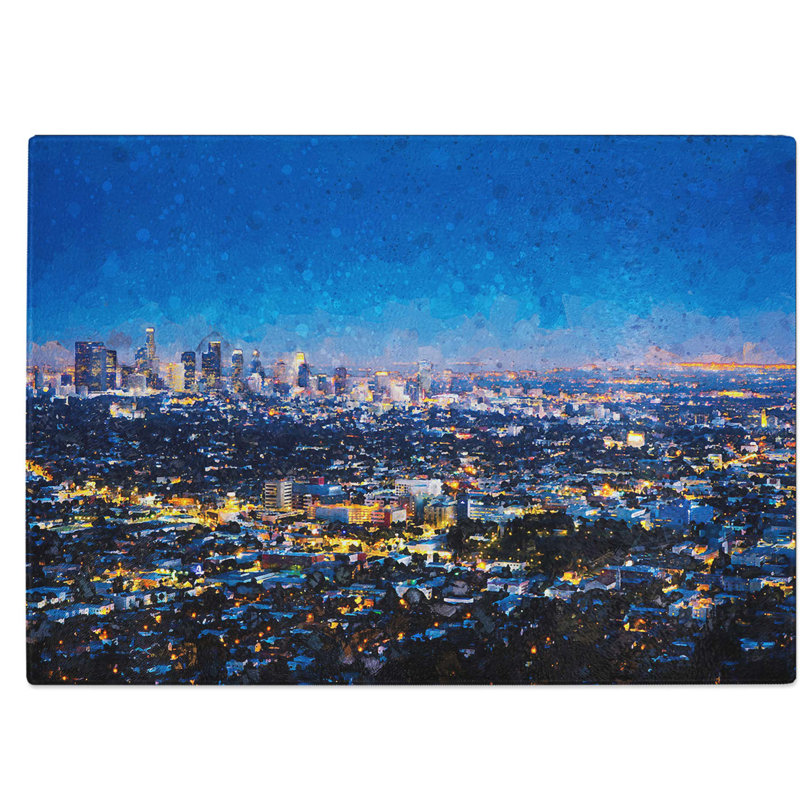 Glass Los Angeles City Skyline At Night in Abstract Chopping Board, 28.5 cm W x 20 cm L