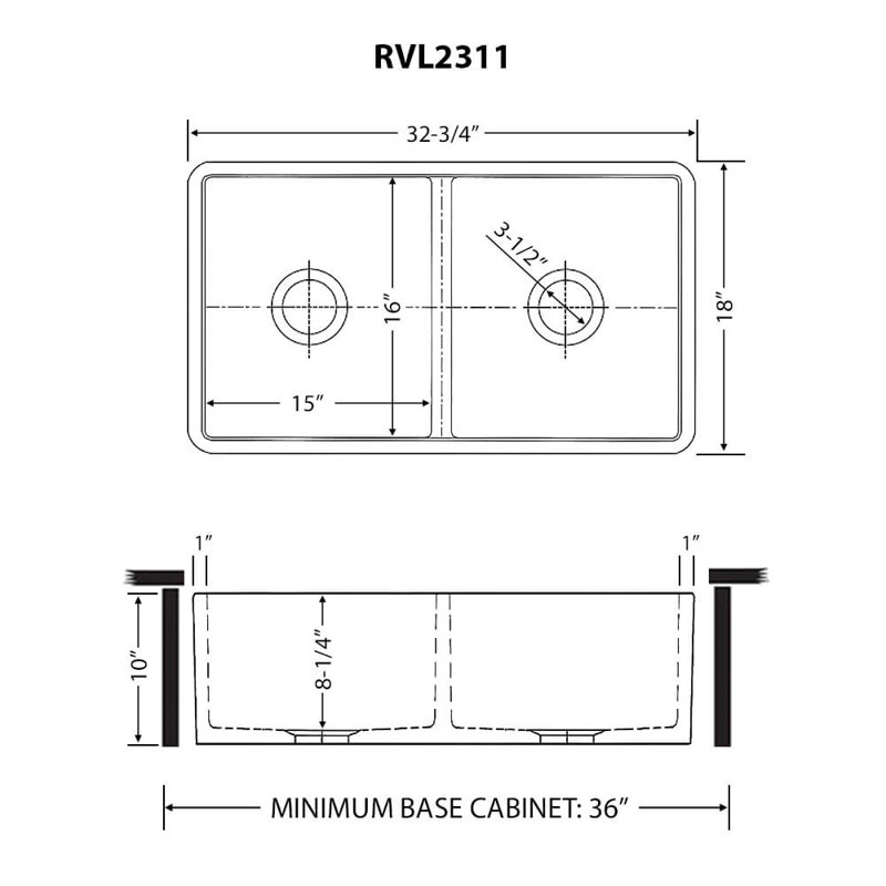 Fiamma 33" L x 18" W Double Basin Farmhouse Kitchen Sink