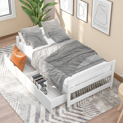 Lit plateforme simple avec deux tiroirs, blanc