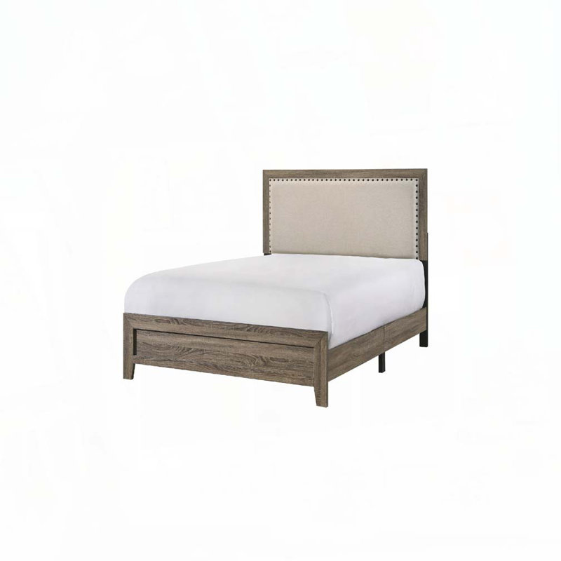 Shristi Fabric Upholstered Headboard Tufted Nailhead Trim 1pc Panel Bed Beautiful Wooden Bedroom Furniture, Queen, Gray