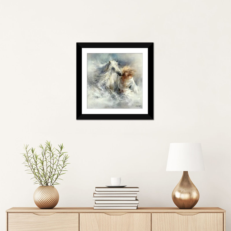 «Scène dans l'eau», reproduction sur toile, H 12 po x l 12 po x P 0,75 po, Papier d'art encadré noir, Pas de tapis