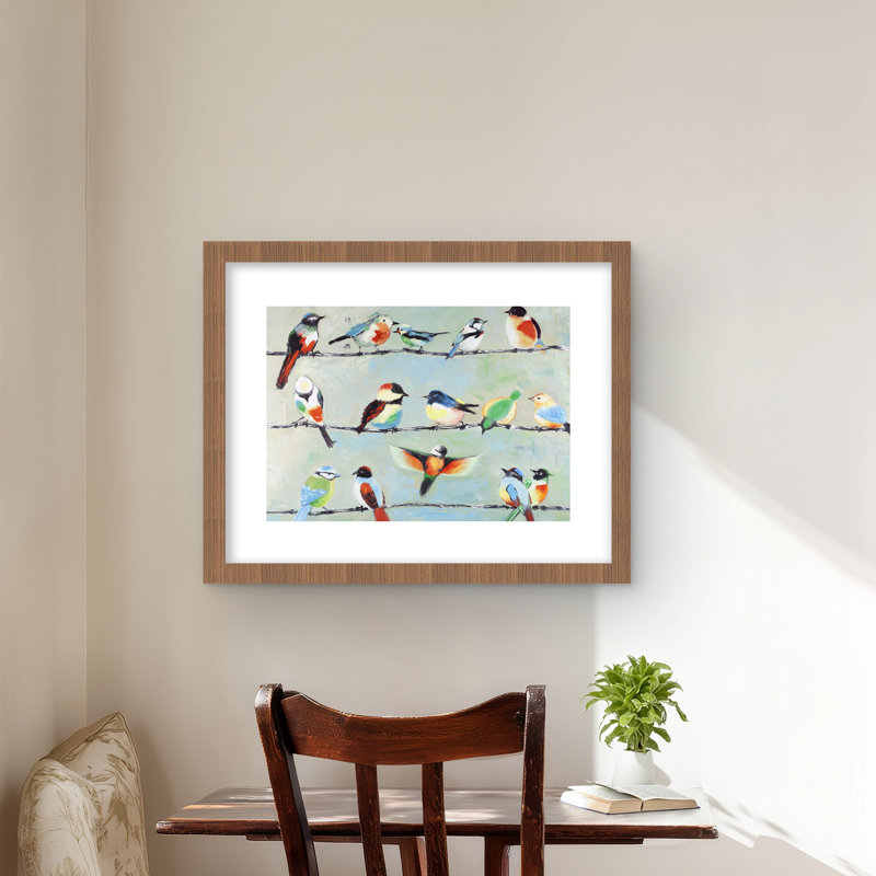 Petits oiseaux colorés abstraits - impression de bureau, H 20 po x l 16 po