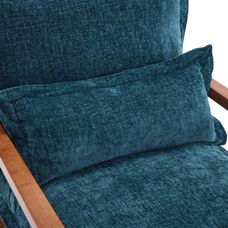 Chenille Accent Chair Armchair With Pillow, Teal, Walnut