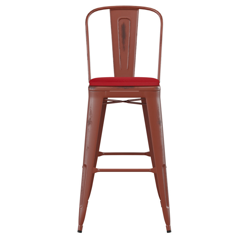Tabouret à hauteur de comptoir toutes saisons avec siège en résine polyester Brinya, Rouge