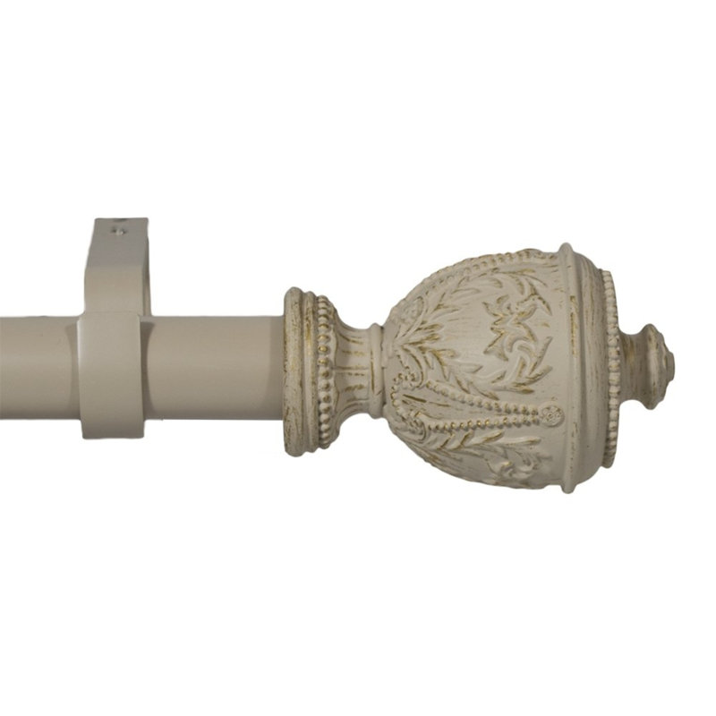 Tringle à rideaux simple Meridan Grecian Urn, De 28 po à 48 po de largeur, Blanc doré de France / décoration doré