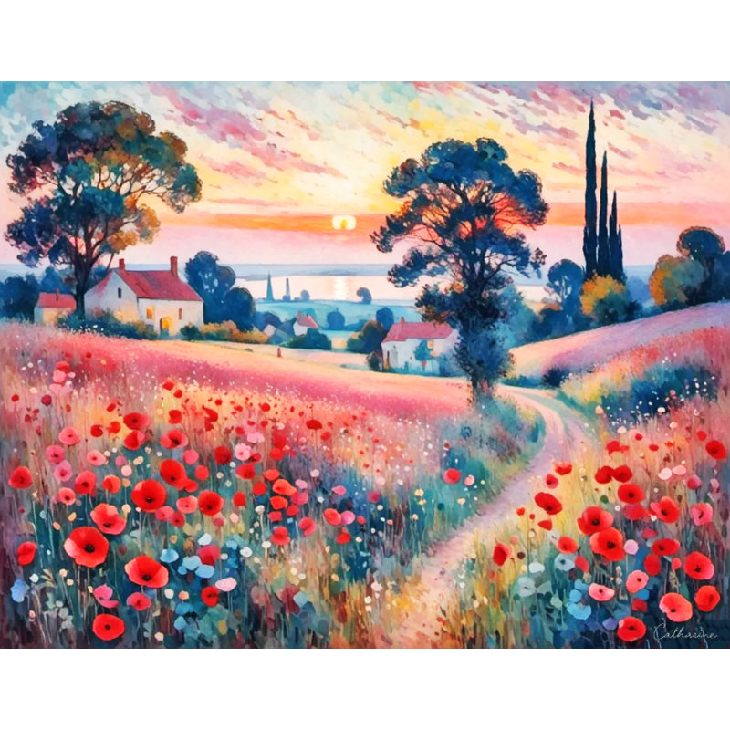 «Evening Glow Over Poppy Fields», reproduction sur toile tendue, H 30 po x l 40 po
