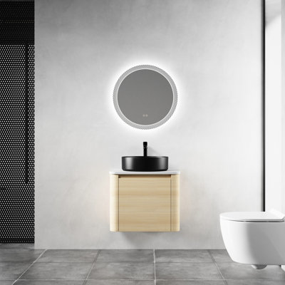 Meuble-lavabo de 24 po avec lavabo d'art en céramique, 45 poignées dissimulées, charnières faciles à ouvrir, poignées de style moderne, base en contreplaqué