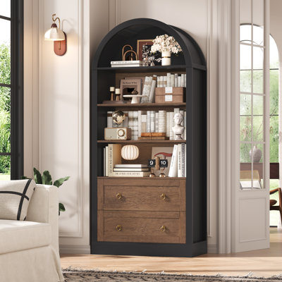 69.7"H Arched Bookcase With 2 Drawers