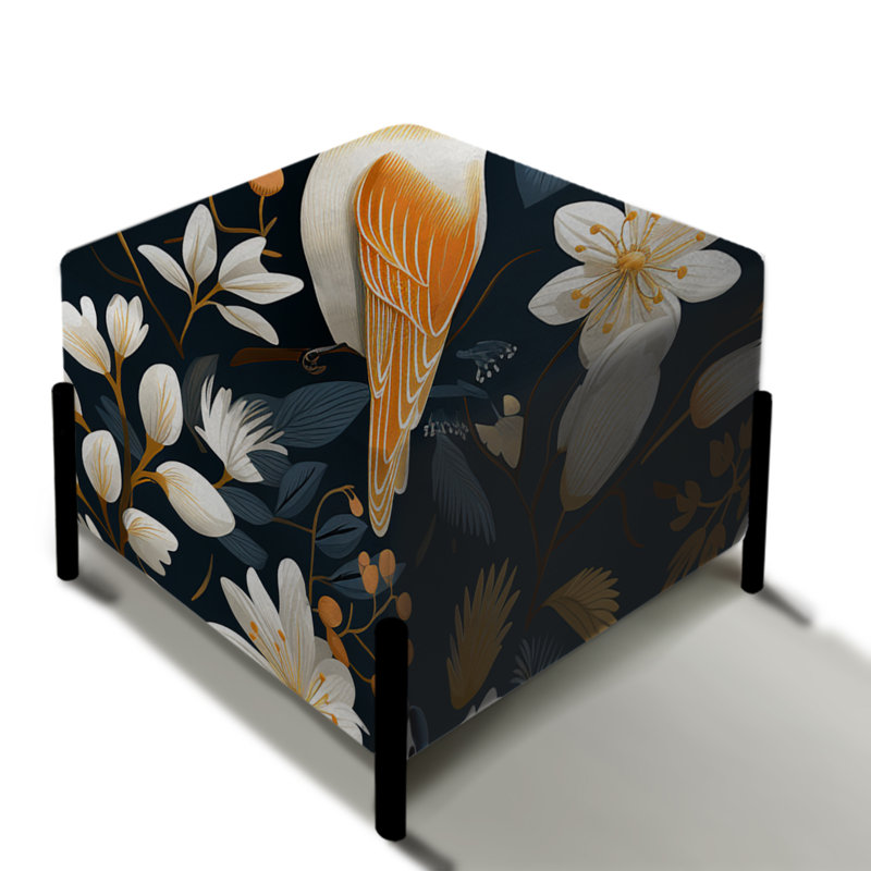 Blooming Scandinavian Bird Elegance - Floral Square Ottoman