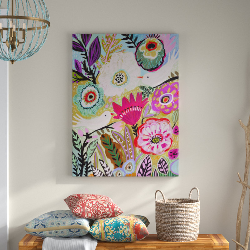« jardin oiseaux i », peinture sur toile tendue, H 47 po x l 35 po x P 2 po