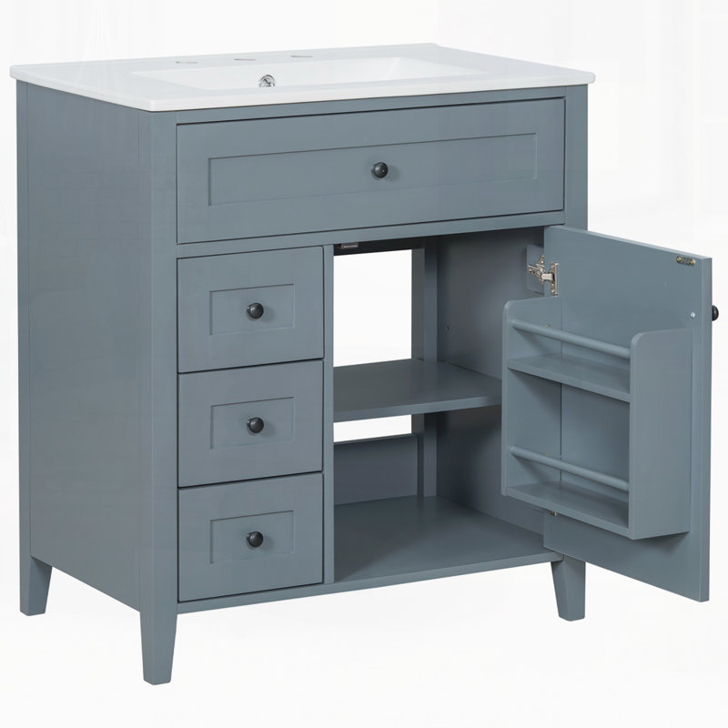 Meuble-lavabo 30 po avec lavabo, meuble-lavabo autoportant pour le rangement et l'organisation de la salle de bain, Blue Grey
