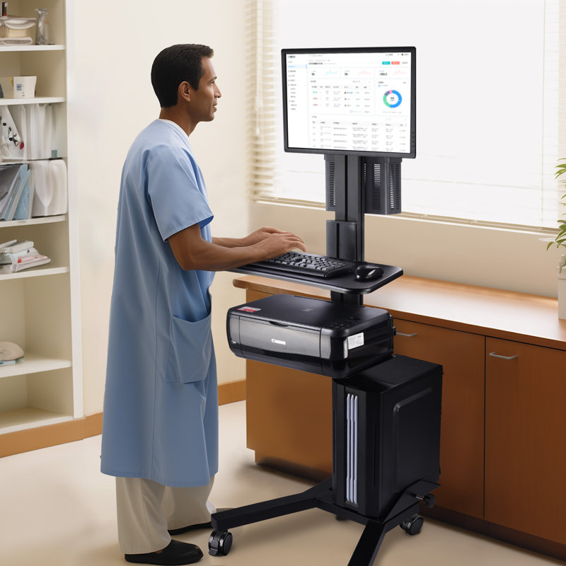 Yescom NexusX Core Rolling Mobile Computer PC Workstation Height Adjustable Laptop Cart Single Mount Black, Black