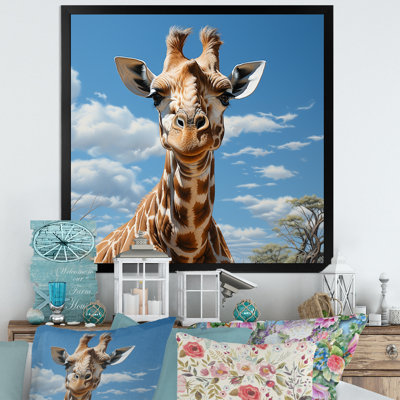 Girafe brune rêveuse à long cou sur toile