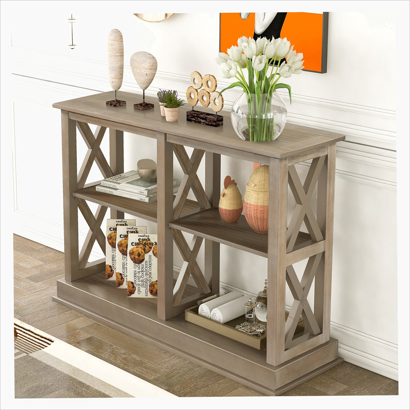 Nellis 46.5'' Console,Entry table,Hoyer table with 3-tiers open storage shelves, Beige
