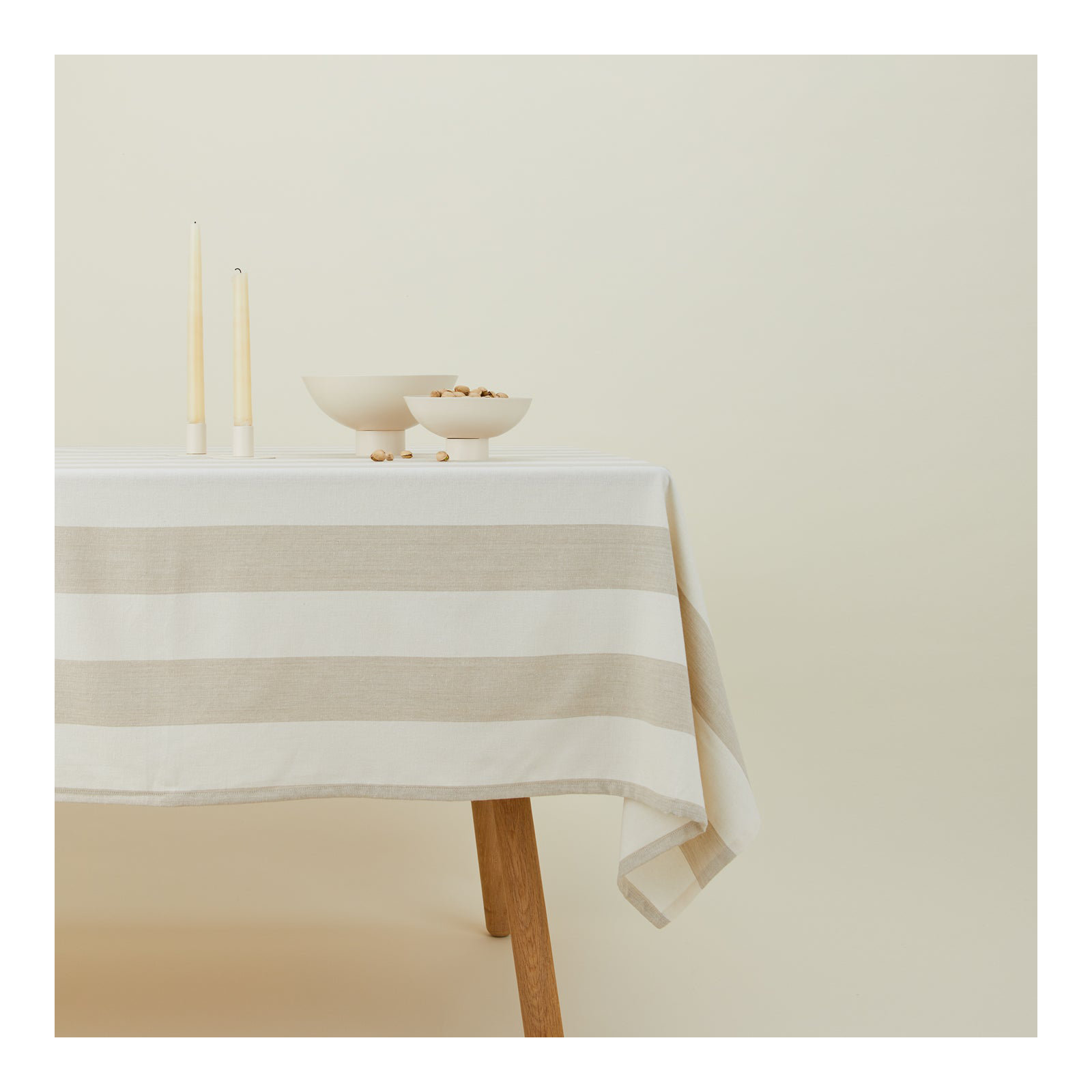 Essential Striped Tablecloth, Ivory/Flax