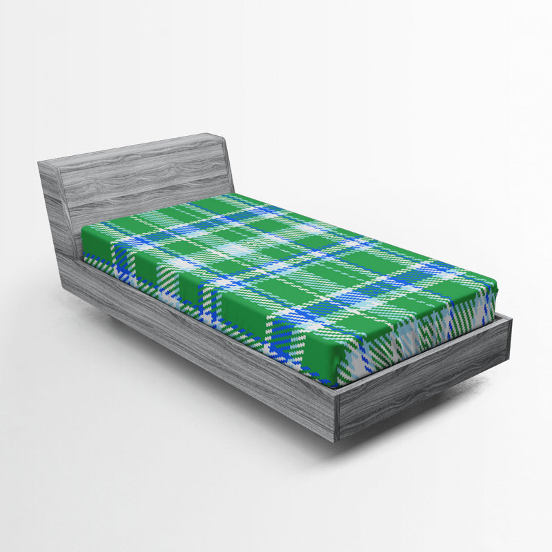 Microfiber Striped Fitted Sheet, Twin XL Fitted Sheet, Green Plaid