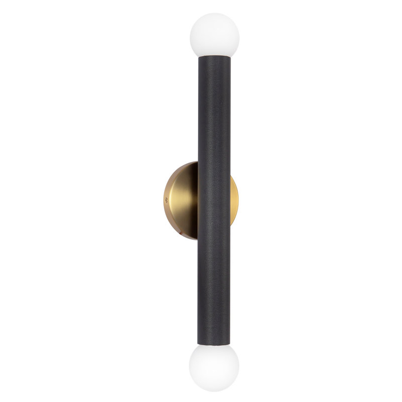 2 - Light LED Vanity Light, Brushed Gold/Black Vegan Leather