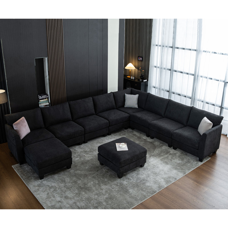 Amold 150.4''Large Sectional Couch,U-Shaped Sectional Sofa, 8-Seater Modular Cloud Couch Living Room Corner Sofa, With Storage Ottoman & USB