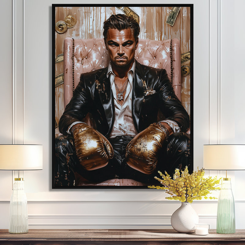 Décoration murale loup de Wall Street - homme, Cadre flottant noir, 44" H x 34" W