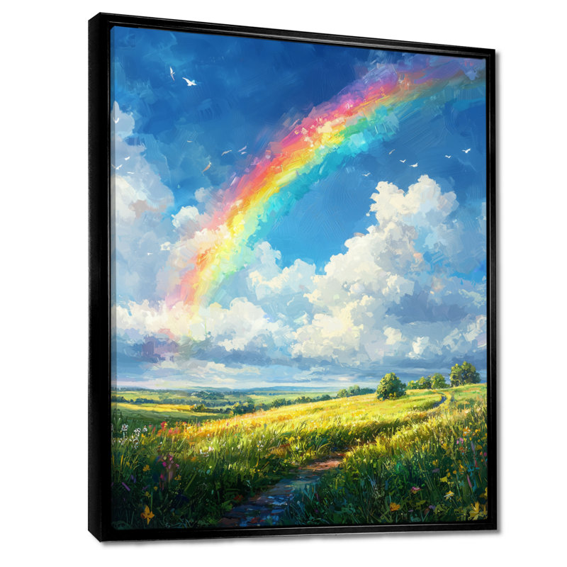 Giancarlos arc-en-ciel dans le ciel d'été - art mural arc-en-ciel, H 20 po x l 12 po, Reproduction avec cadre flottant, Noir