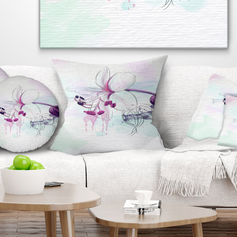 Magnifique fleur mauve avec éclaboussures - coussin à imprimé floral, 16 po x 1 po, Coussin décoratif