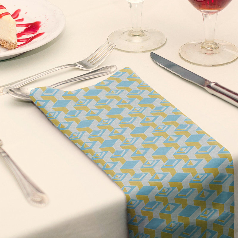 Serviette de table en coton à motif de gratte-ciels à deux couleurs, H 0,1 po x l 22 po x P 22 po, Jaune / bleu sarcelle