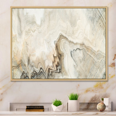 «Vagues liquides dans les tons de crème V», reproduction encadrée sur toile