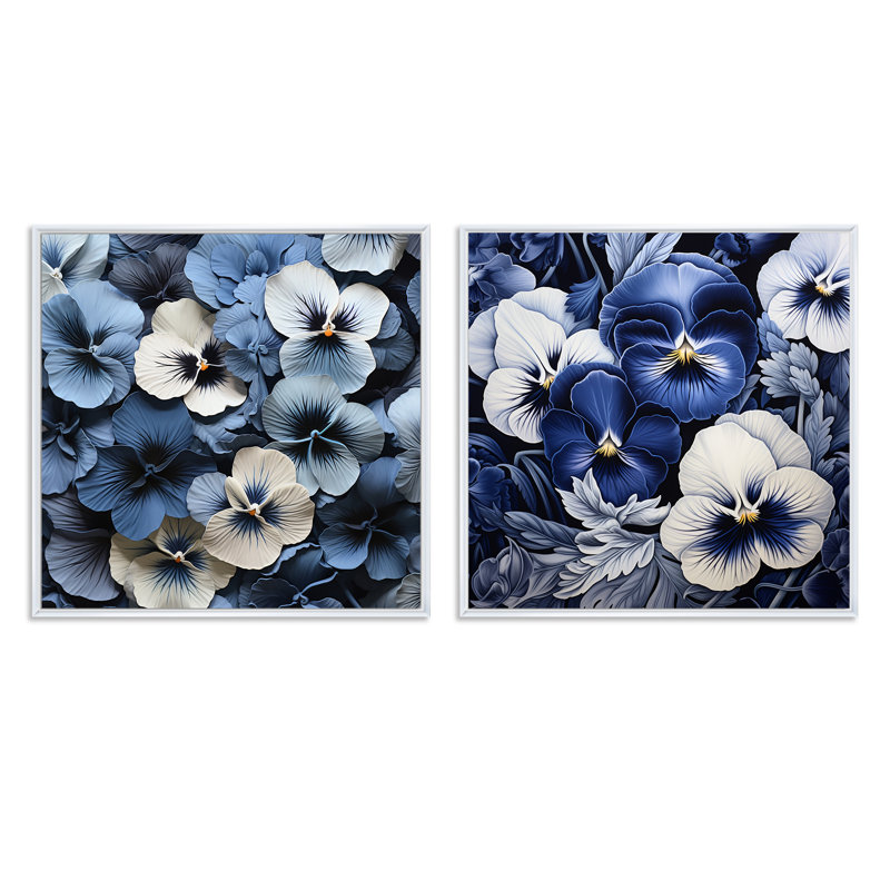 Minimalisme «Pansies In The Shadows» - Ensemble de 2 collages carrés, Cadre flottant blanc, H 36 po x l 73 po