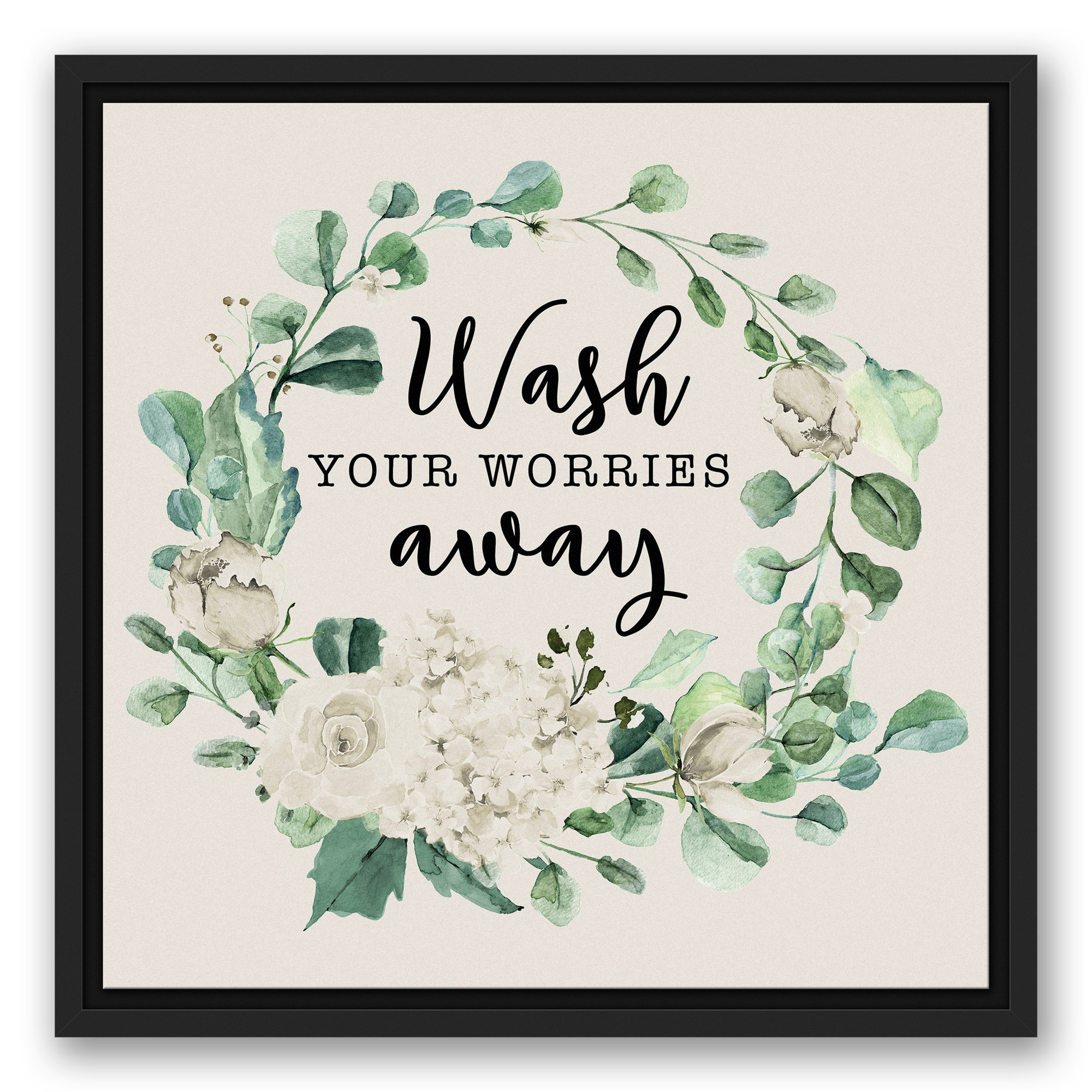 Trinx Wash Your Worries Away White Framed On Canvas Print | Wayfair