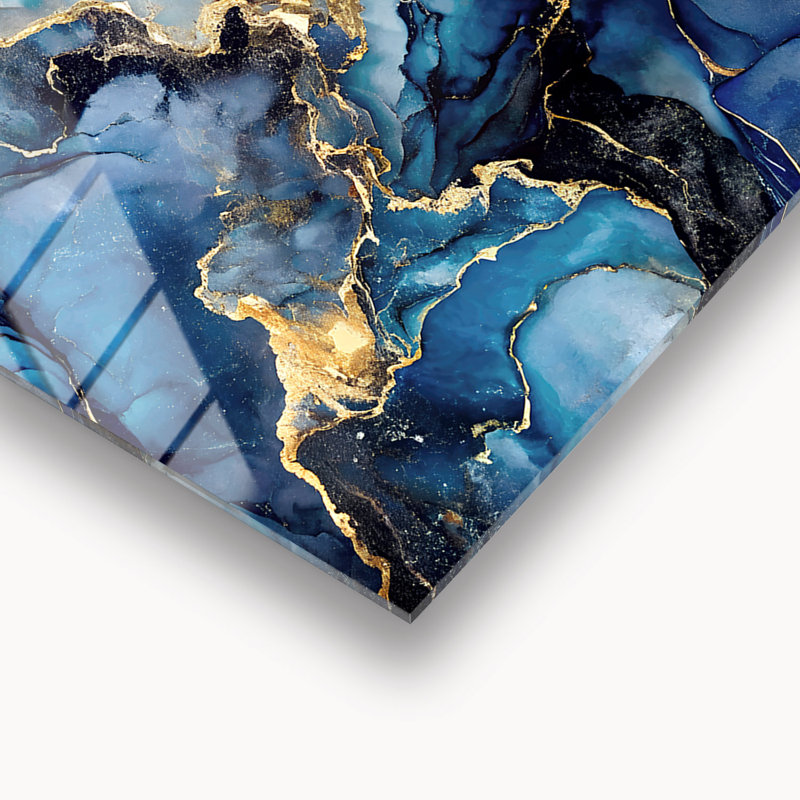 Dosseret en verre trempé marbré marine - décoration murale de cuisine, H 25 po x l 25 po x P 0,5 po