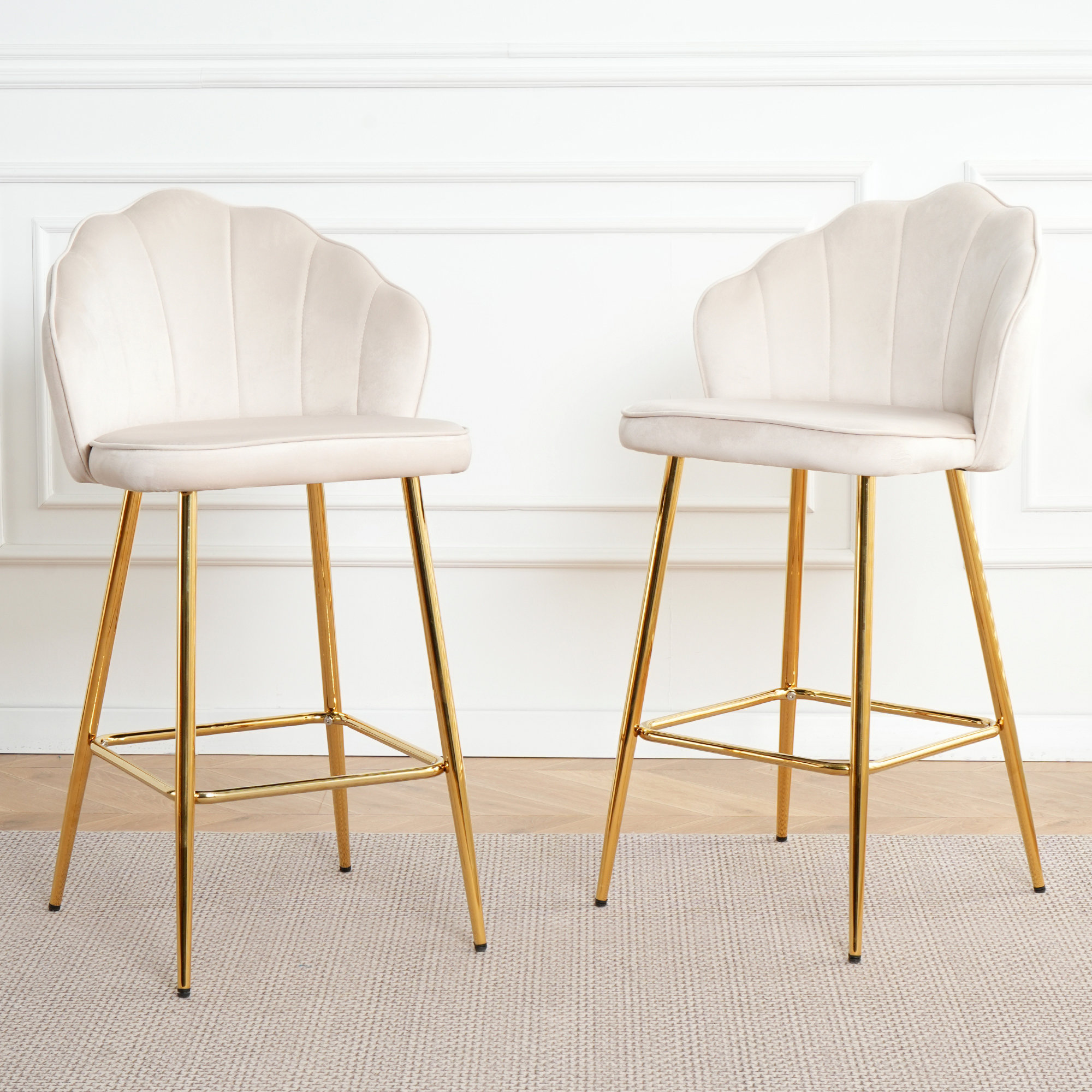 Everly Quinn Shell Shape Velvet Bar Chairs(Set of 2) | Wayfair