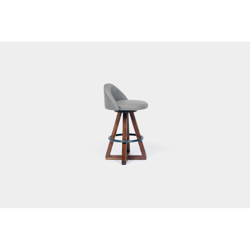 X2 Seat Top 26" Swivel Bar Stool, Walnut, Cashmere, Brass