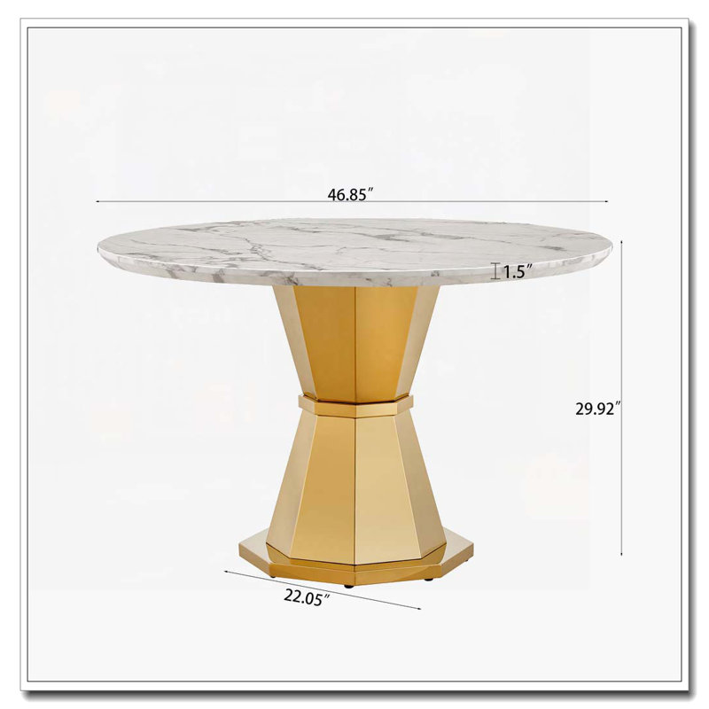 47" Round Marble Dining Table, Gold
