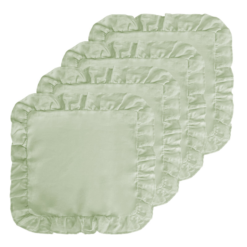 Serviette de table unie à volants 100 % lin, Vert
