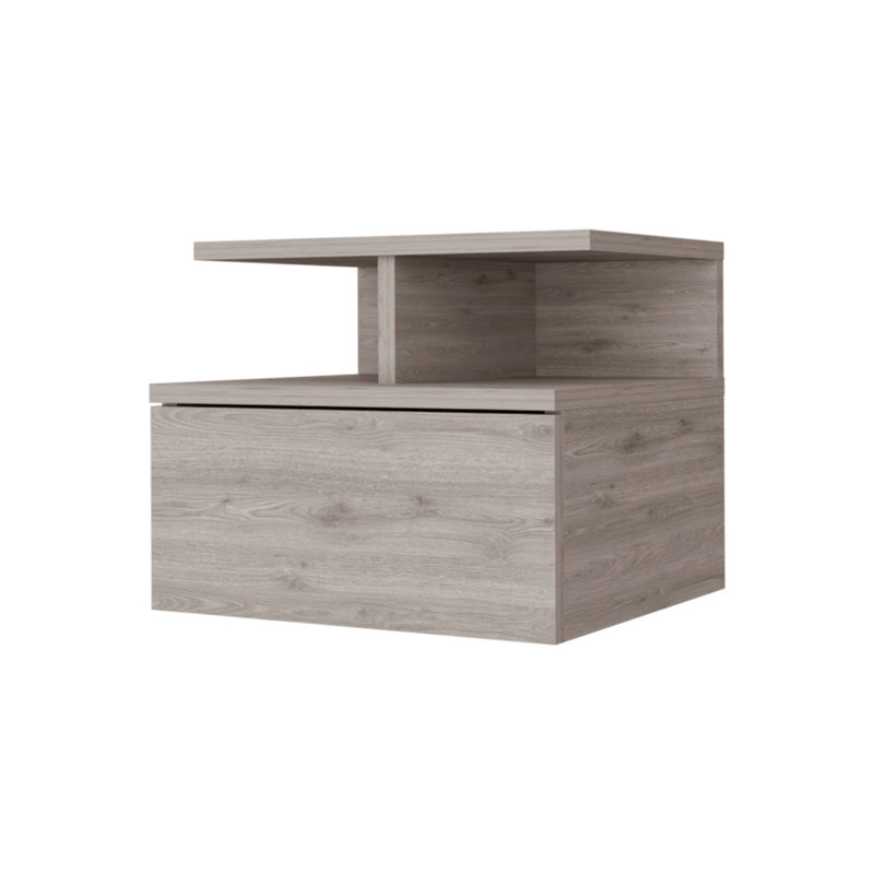 14" Wood One Drawer Floating Nightstand, Light Gray