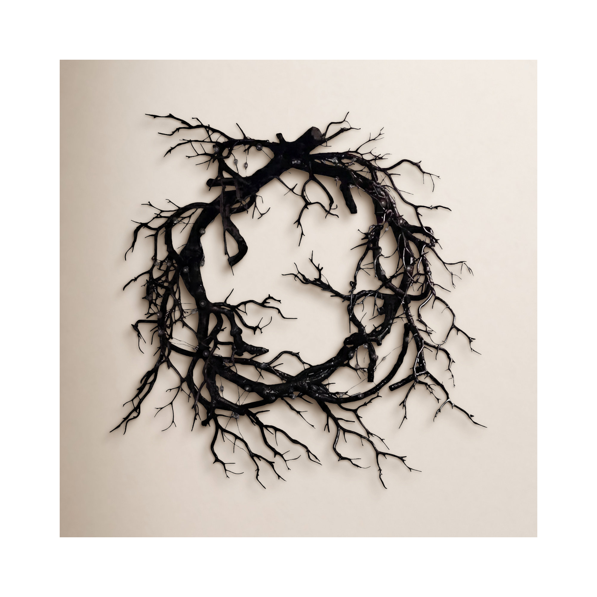 Halloween Black Branch Wreath Signs For Front Door With Lights,Handcrafted Halloween Horror Wreath For Indoor Outdoor Party Window Wall Decor Farmhouse Garland Yard (Black Branch)