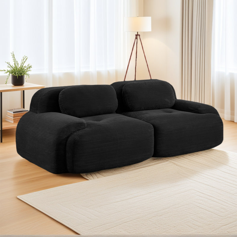 Causeuse modulaire de 80,3 po de largeur, canapé en velours côtelé 2 places, aucun assemblage requis, siège profond pour les petits espaces