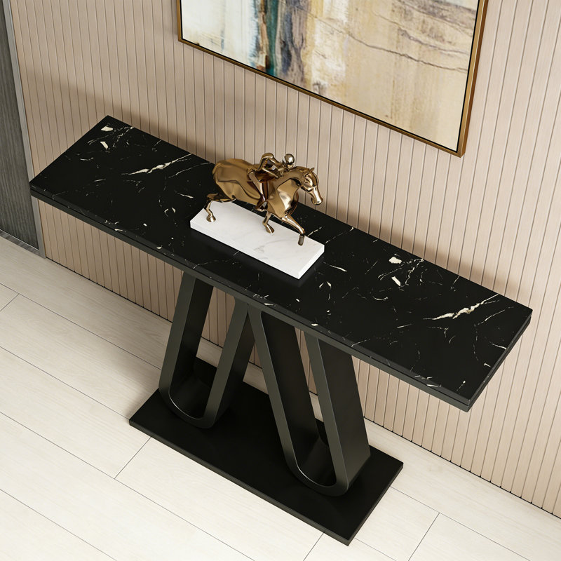 Modern Industrial Console Table, Black, Black, 31.5" H x 63" W x 11.81" D
