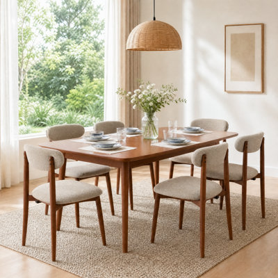 Modern 6-Piece Upholstered Dining Chair Set with Curved Back and Solid wood Frame