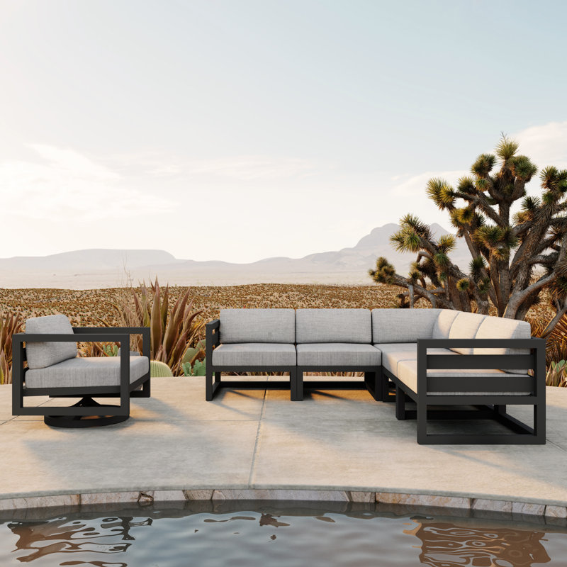 Avion 6 Piece Sectional Set With Swivel, Slate, Cast Silver Sunbrella®