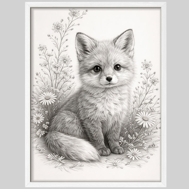 Realistic Fox Portrait Framed Wall Art Prints - Soft detailed fox illustration, for nursery or bedroom, H 10 po x l 8 po