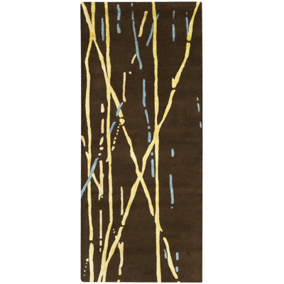 Tapis brun en laine touffeté à la main Anduel