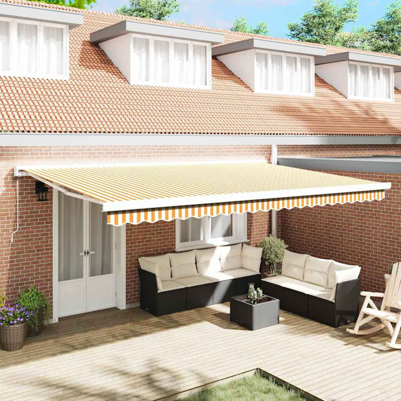 Ebern Designs Fabric Cover Retractable Patio Awning, 500cm H x 300cm W, Orange;White Striped
