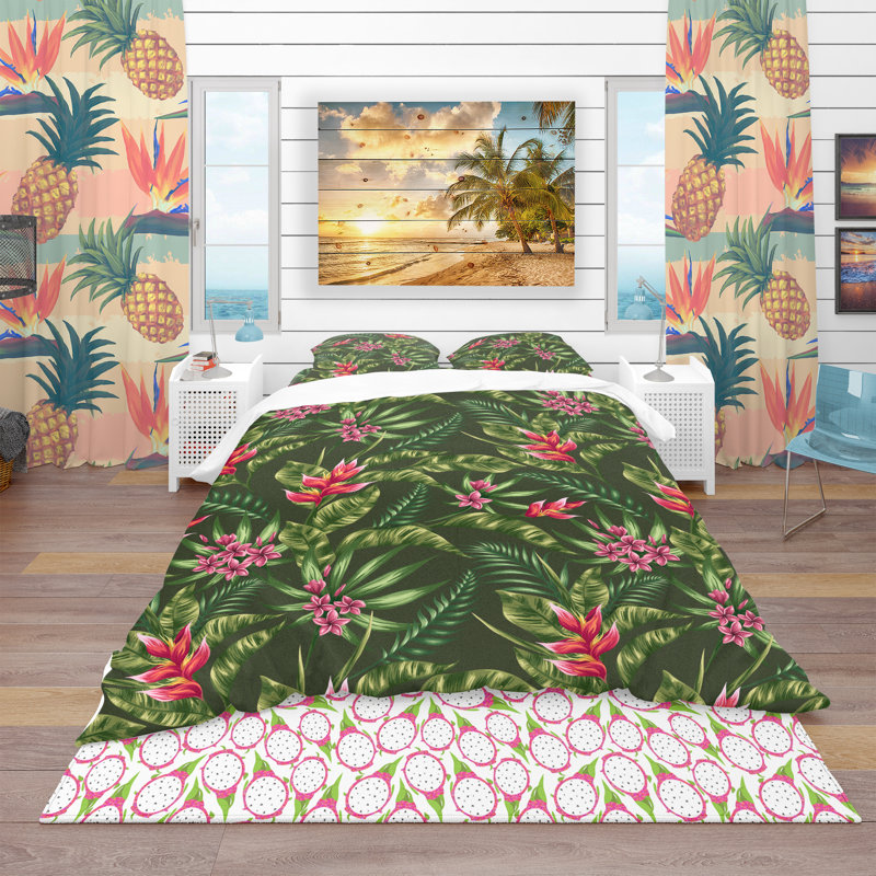 Ensemble de housse de couette tropical, Housse de couette très grand + 2 taies décoratives