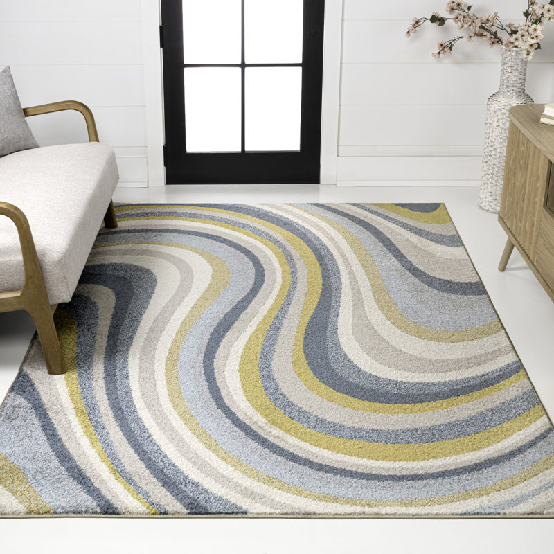 Albarado Abstract Swirl Blue/Mustard/Gray Rug, Rectangle 5'3" x 7'7"