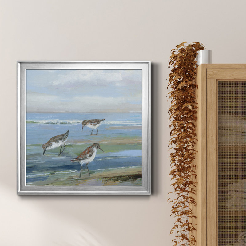 Seabird Beach I - peinture sur toile encadrée, Cadre argenté, H 30,5 po x l 30,5 po x P 1,5 po