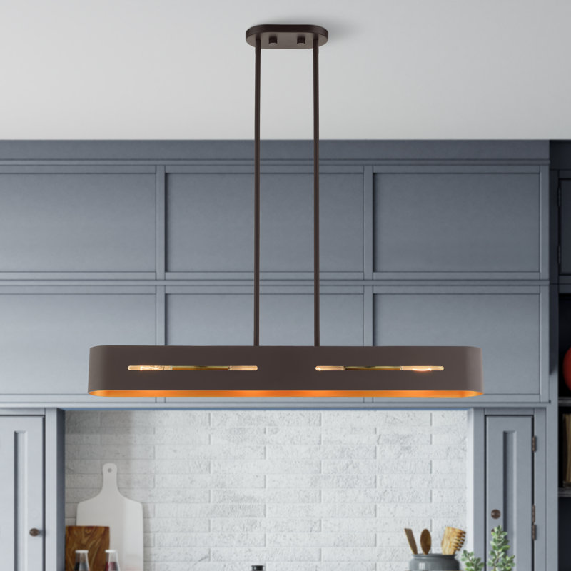 Luminaire suspendu linéaire à 4 lumières pour îlot de cuisine Ahmadou, Bronze