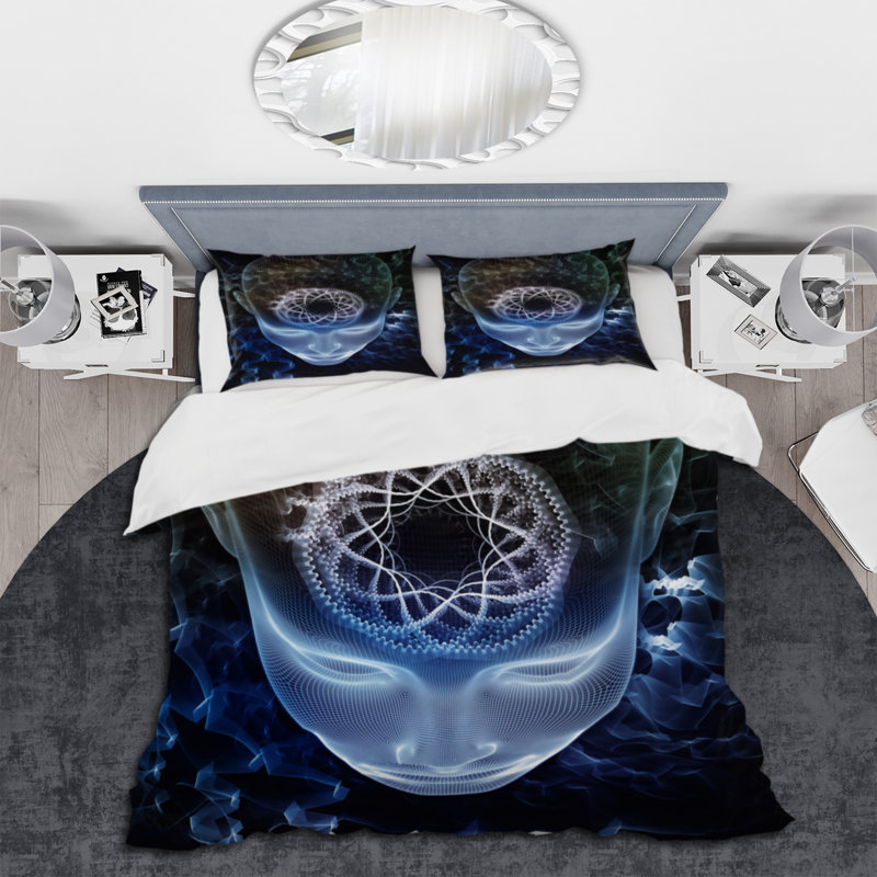 Ensemble de housse de couette moderne Futuristic Blue Face On - polyester - microfibre